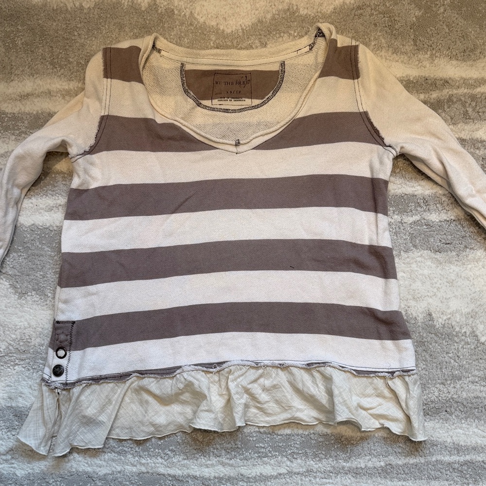 We the free Tea Collection Cream and Brown Striped Long Sleeve sweatshirt